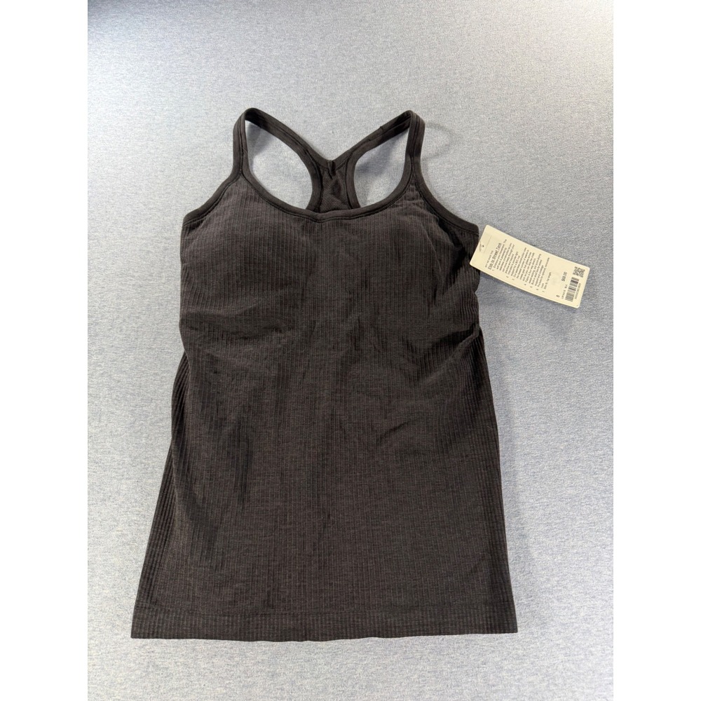 Lululemon Ebb to Street Tank Black Ribbed Built-in Shelf Bra LW1AX1S Size 8